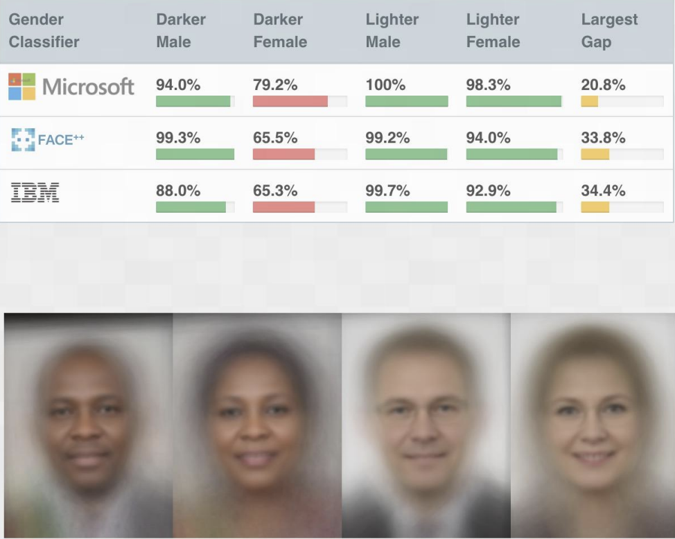 Demonstration of differential accuracy on faces of various ethnicities/sexes
