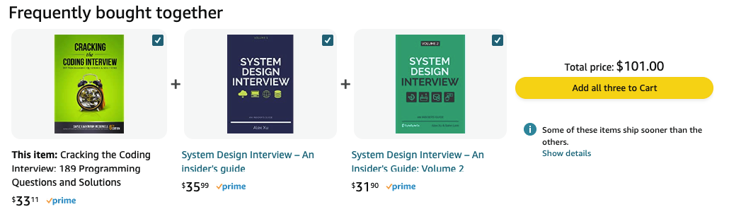 Amazon's "Frequently bought together" section for 'Cracking the Coding Interview'