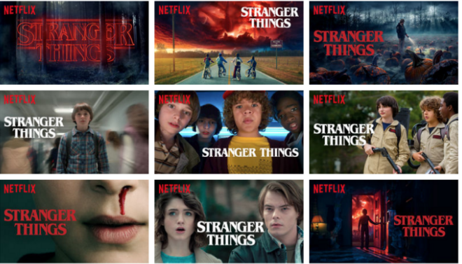 Various album arts in different styles for the show "Stranger Things"